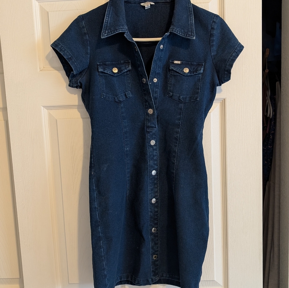 Guess Dark Denim Button-Up Dress
